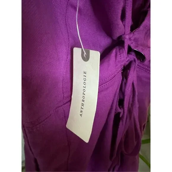 Anthropologie Maeve Tie Back Barbiecore Purple Linen Romper Size 8 NWT - Picture 4 of 11
